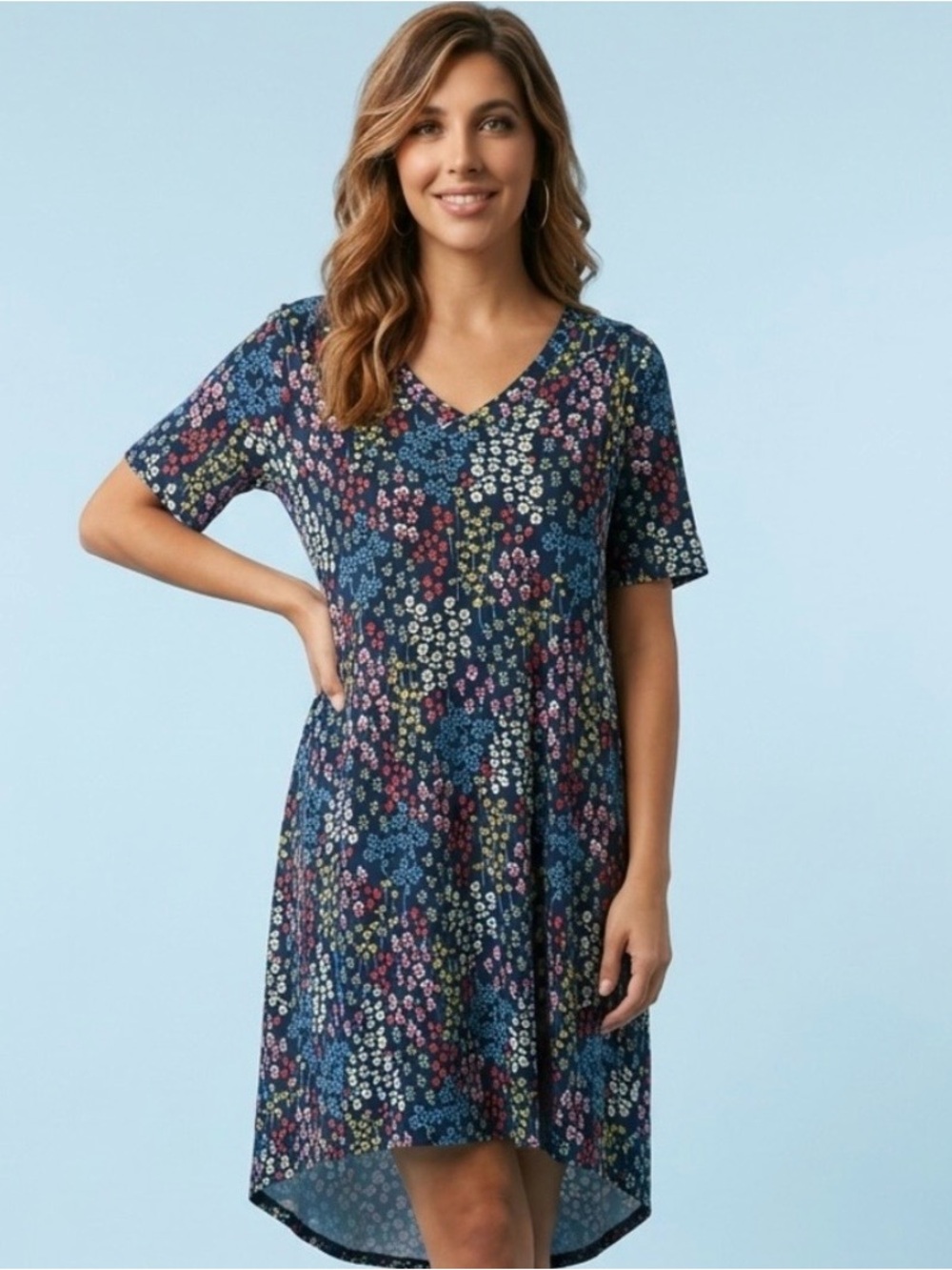 Shannon Passero Floral Print Knit Midi Casual Dress -M
